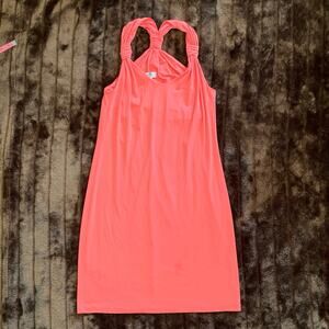 Ivy & Blu Maggy Boutique 6 Tangerine Stretch Knit Halter Dress Bunched Straps